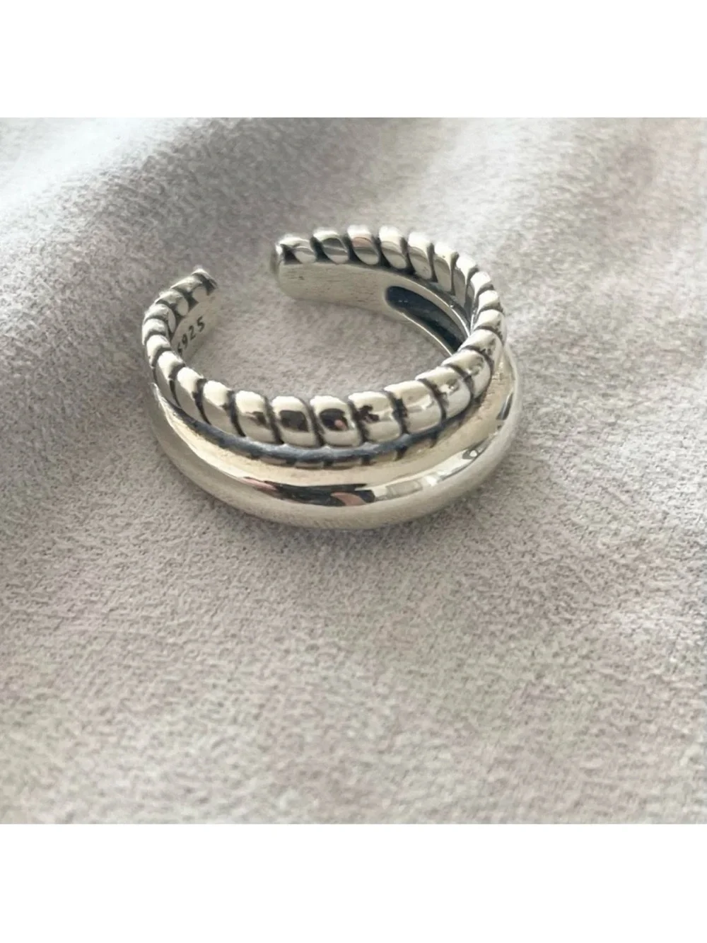 VenusFree Distressed S925 Silver Open Wrap Ring | Vintage Style Double Band